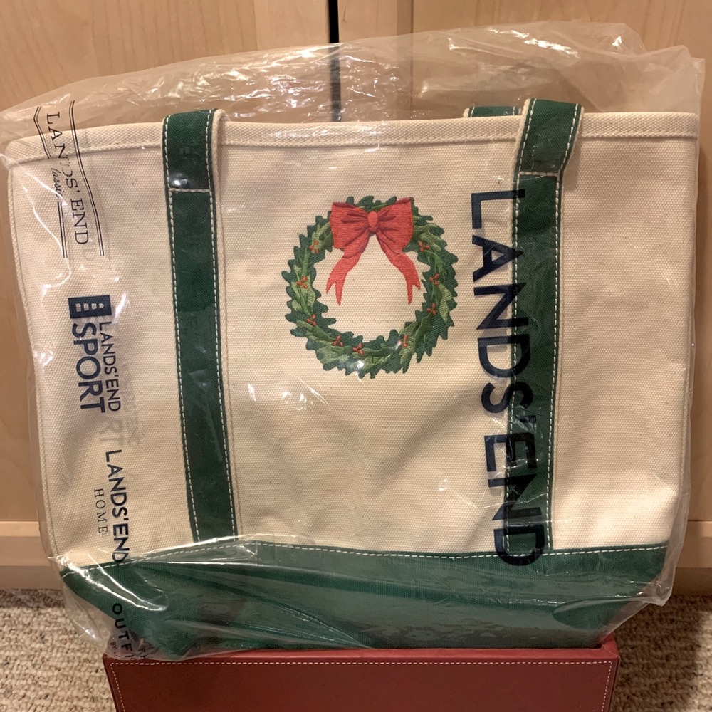Lands end holiday canvas tote